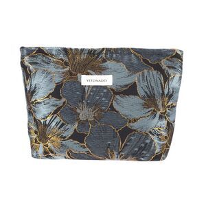 Portable Embossment Flower Makeup Bag Large Navy Blue